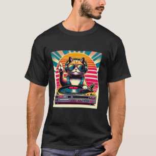 Camiseta Gato DJ Divertido Groove Disco Sonido Tecnología A