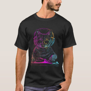 Camiseta Gato Dj Edm Techno House Música Amante De Gatos Di