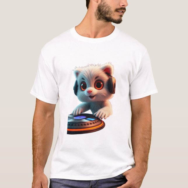 Camiseta Gato DJ - Gatito lindo con auriculares Tune de rot (Anverso)
