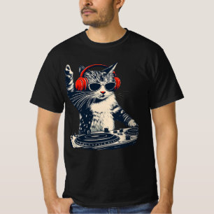 Camiseta Gato DJ Genial , Gato Divertido Con Auriculares ,