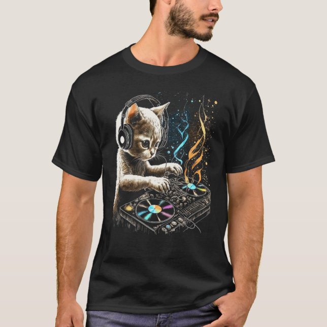 Camiseta Gato DJ Mono Girando Groove Felino (Anverso)