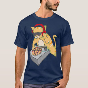 Camiseta Gato DJ Pizza Shirt Guay Kitty Disk Jockey Funny