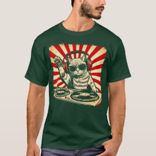 Camiseta Gato DJ Rascando Vinylurntable EDM Houseechno Vin