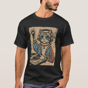 Camiseta Gato Dj Tornamesa Vintage Gatito Disco Música Homb