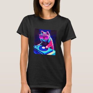 Camiseta Gato DJ Vaporwave Estética Hombres Chicos Chicas