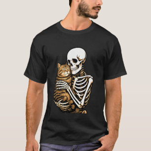 Camiseta Gato Doméstico de Pelo Corto Abrazando Esqueleto H
