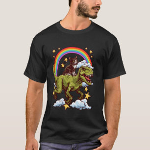 Camiseta Gato Doméstico Montando un Dinosaurio Dino