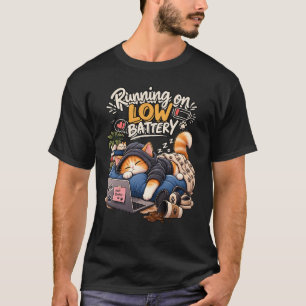 Camiseta Gato Dormilón Funcionando con Batería Baja Humor d