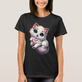 Camiseta Gato dulce kawaii blanco gatito adorable