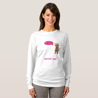 Camiseta Gato Dulce Manga Larga