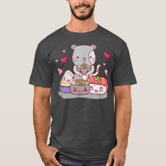 Camiseta Gato dulce y comida japonesa Kawaii, Kitty Sushi N