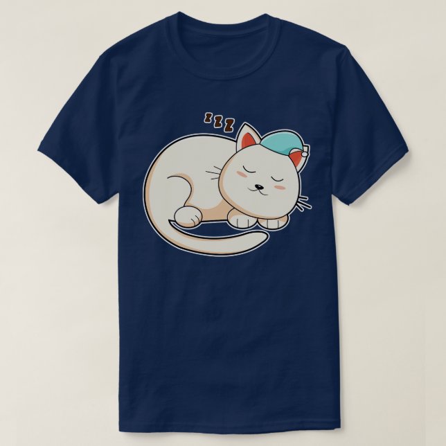 Camiseta Gato durmiendo con gorra nocturna (Diseño del anverso)