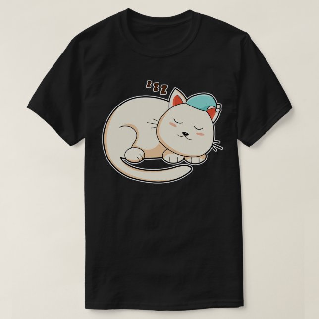 Camiseta Gato durmiendo con gorra nocturna (Diseño del anverso)