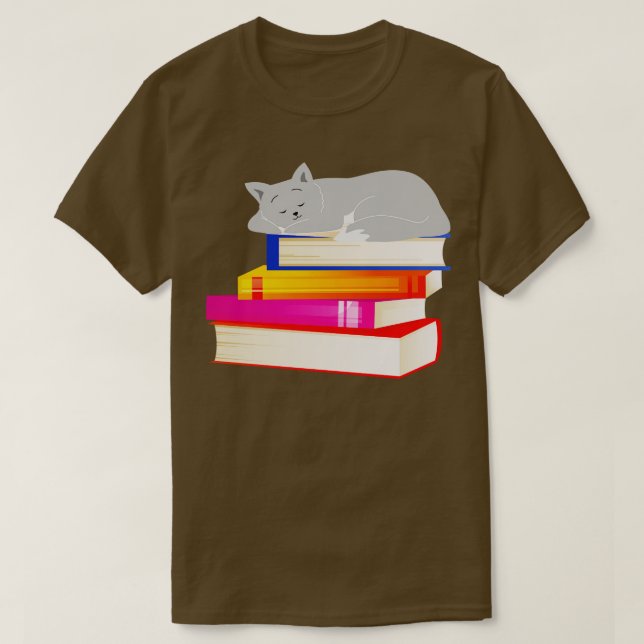Camiseta Gato durmiendo en libros leyendo a un amante del g (Diseño del anverso)