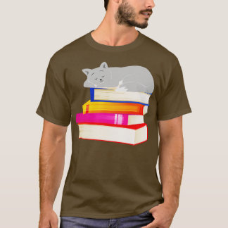 Camiseta Gato durmiendo en libros leyendo a un amante del g