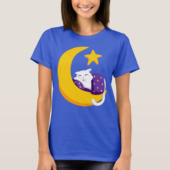 Camiseta Gato durmiendo en una estrella de luna creciente (Anverso)