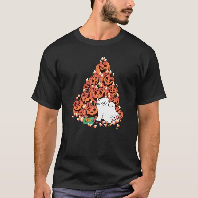 Camiseta Gato durmiendo junto a la asusta calabaza de caram (Anverso)