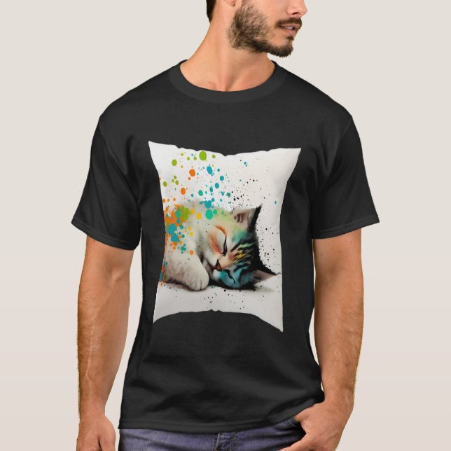 Camiseta Gato durmiendo Sleep Gatito Ropa de noche Meow Na (Anverso)