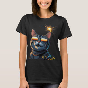 Camiseta Gato Eclipse Solar 2024 con gafas eclipses 1