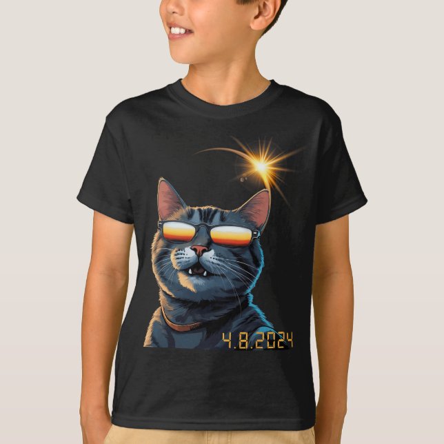Camiseta Gato Eclipse Solar 2024 con gafas eclipses 1 (Anverso)