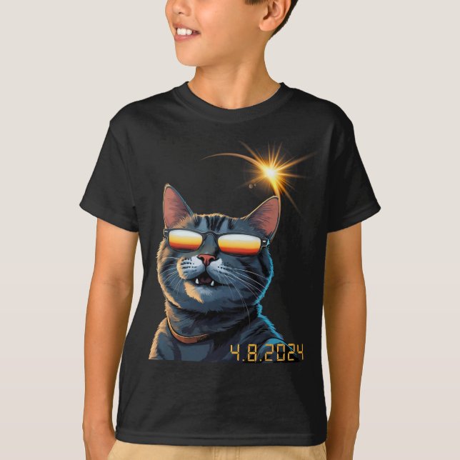 Camiseta Gato Eclipse Solar 2024 Usando Gafas Eclipse (Anverso)