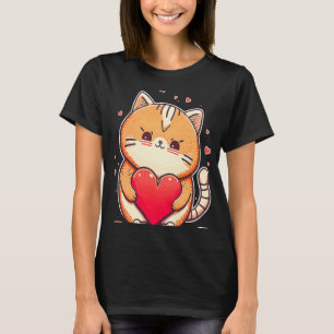 Camiseta Gato el día de San Valentín lindo gato sosteniendo