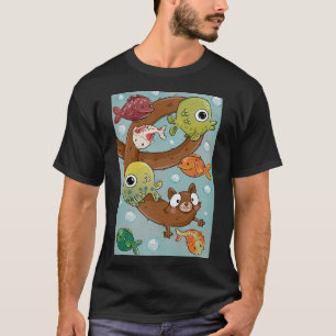 Camiseta Gato Elástico y Adorable Nadando Con Peces