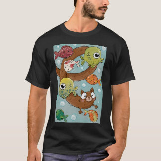 Camiseta Gato Elástico y Adorable Nadando Con Peces
