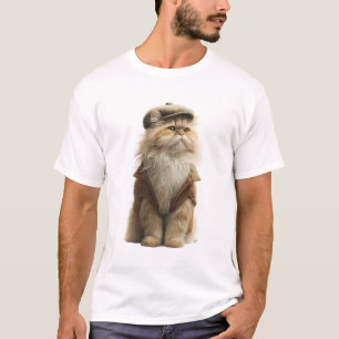 Camiseta Gato Elegante con Estilo Antiguo: Gato de Pelo Lar