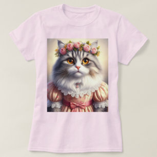 Camiseta Gato elegante con vestido victoriano rosa