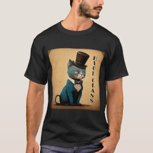 Camiseta Gato Elegante Sombrero Alto De Clase Alta Corbata