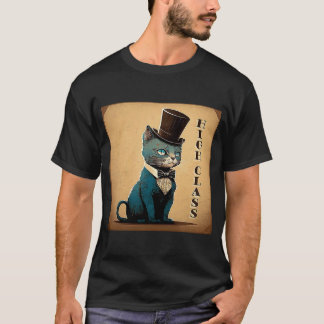 Camiseta Gato Elegante Sombrero Alto De Clase Alta Corbata 
