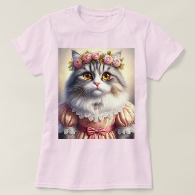 Camiseta Gato elegante vestido con traje de victoriano rosa (Diseño del anverso)