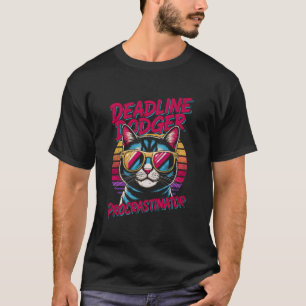 Camiseta Gato Eludidor De Plazo Diseño Retro 80s Procrastin