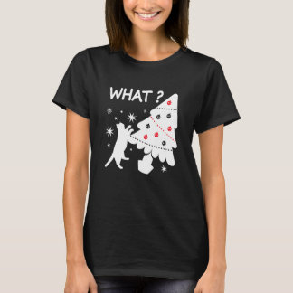 Camiseta Gato empujando árbol de Navidad divertido gato qué