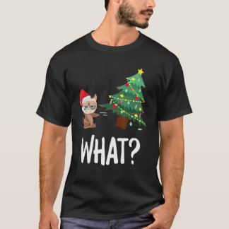 Camiseta Gato empujando árbol de Navidad divertido qué gato