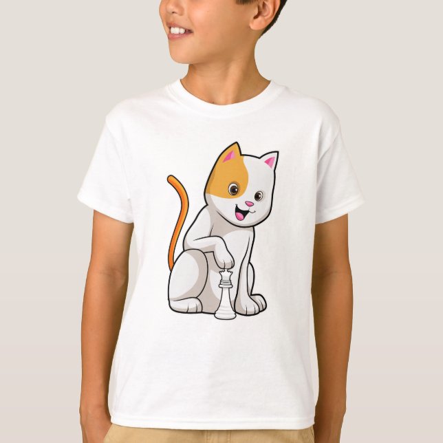 Camiseta Gato en ajedrez con peón de ajedrez (Anverso)