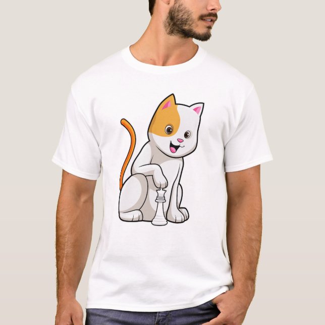 Camiseta Gato en ajedrez con peón de ajedrez (Anverso)