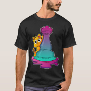 Camiseta Gato en ajedrez con pieza de ajedrez Rook