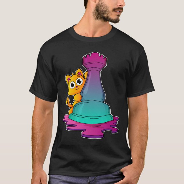 Camiseta Gato en ajedrez con pieza de ajedrez Rook (Anverso)