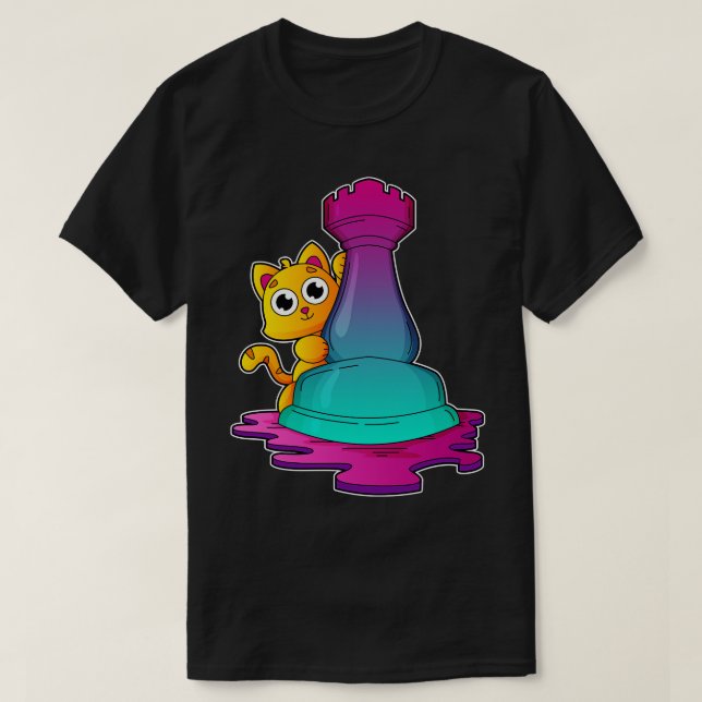 Camiseta Gato en ajedrez con pieza de ajedrez Rook (Diseño del anverso)