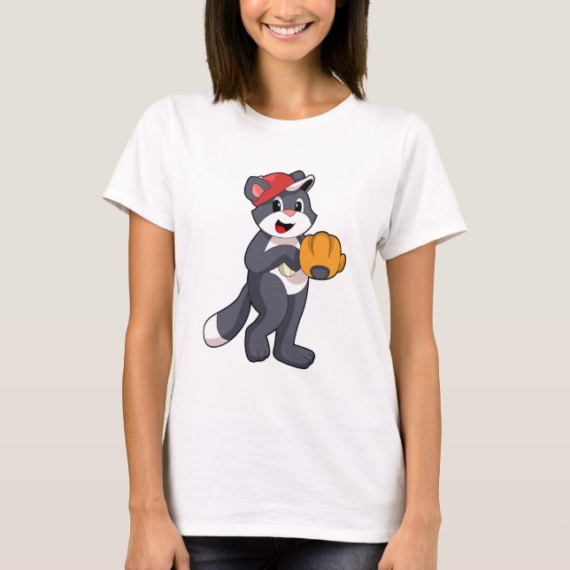 Camiseta Gato en béisbol con guante de béisbol.PNG (Anverso)