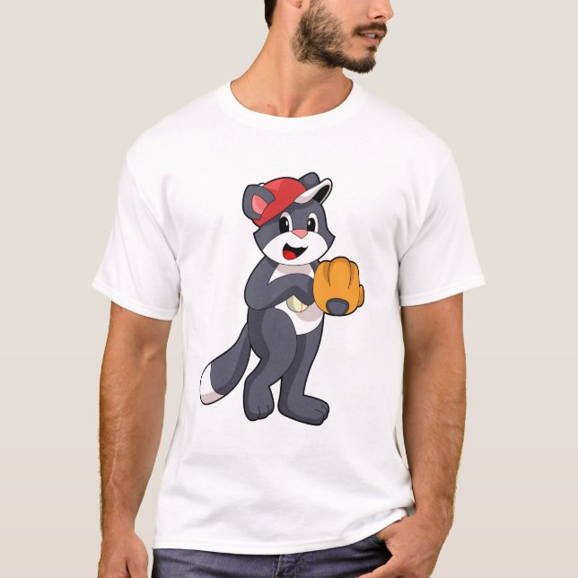 Camiseta Gato en béisbol con guante de béisbol.PNG (Anverso)