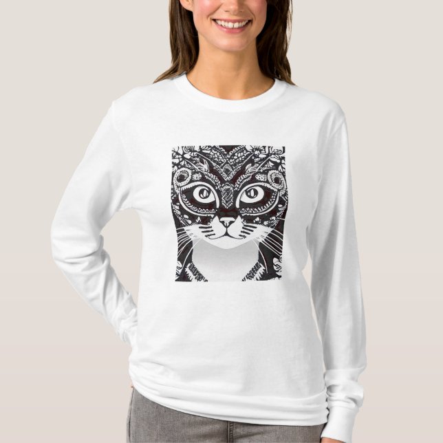Camiseta Gato en blanco y negro Máscara de garras de manga  (Anverso)