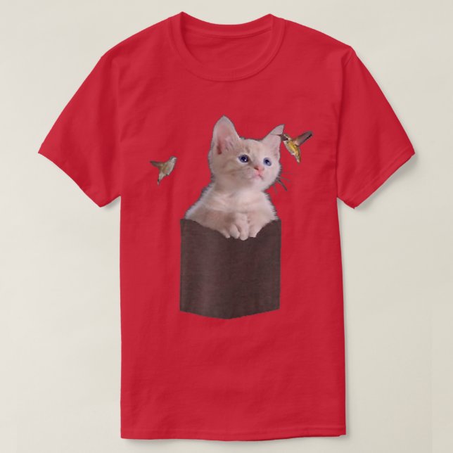 Camiseta Gato en bolsillo mirando a Hummingbirds Blue Eyes  (Diseño del anverso)