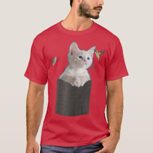 Camiseta Gato en bolsillo mirando a Hummingbirds Blue Eyes