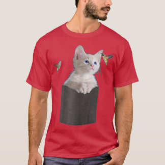 Camiseta Gato en bolsillo mirando a Hummingbirds Blue Eyes 