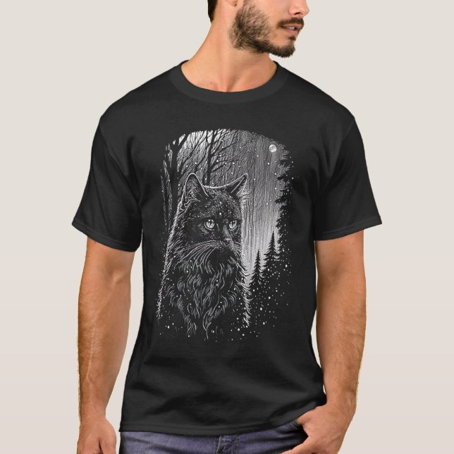 Camiseta Gato en bosque nevado (Anverso)