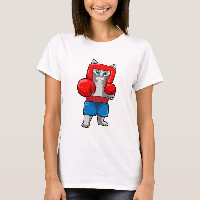 Camiseta Gato en boxeo con guantes de boxeo (Anverso)