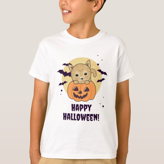 Camiseta Gato En Calabaza Gatos Dulces Feliz Halloween (Anverso)
